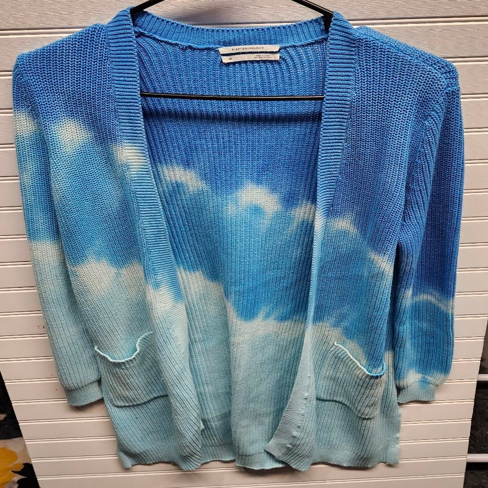 Women's Anthropologie Tie-Dye Cardigan XS Blue White